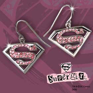 Supergirl Ohrringe, Silber mit rosa Kristallen
